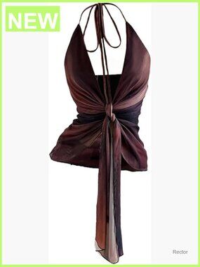 Ombre Mesh Tie Front Camisole Low Cut Backless Halter Top Y2k Night Out